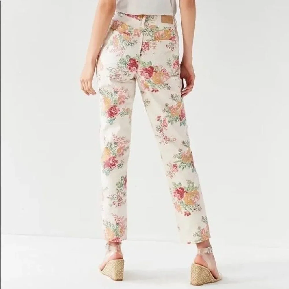 BDG Urban Outfitters Floral High Rise Mom Jeans 29 White Straight Leg